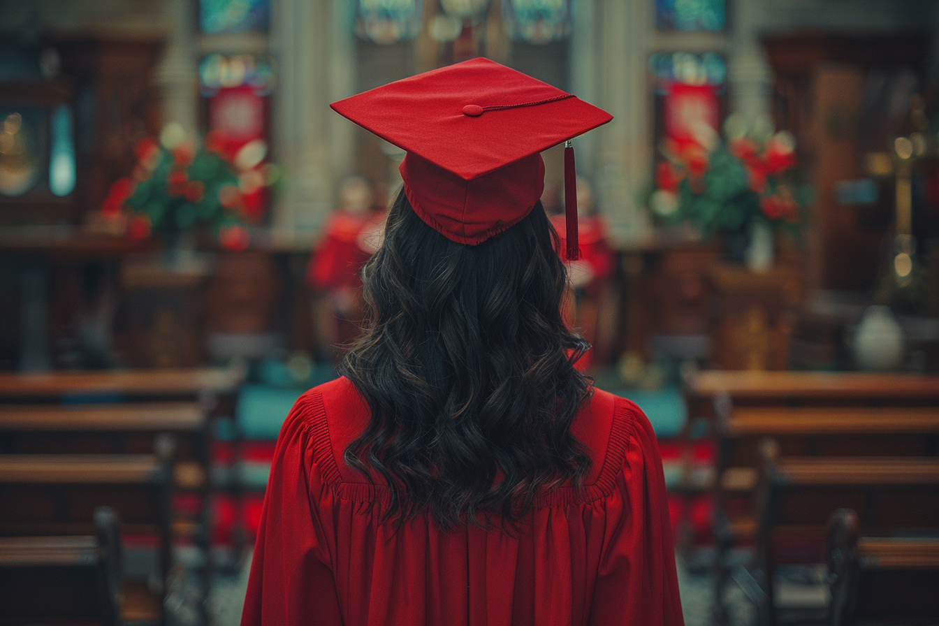 Mujer con sombrero de graduación | Fuente: Midjourney