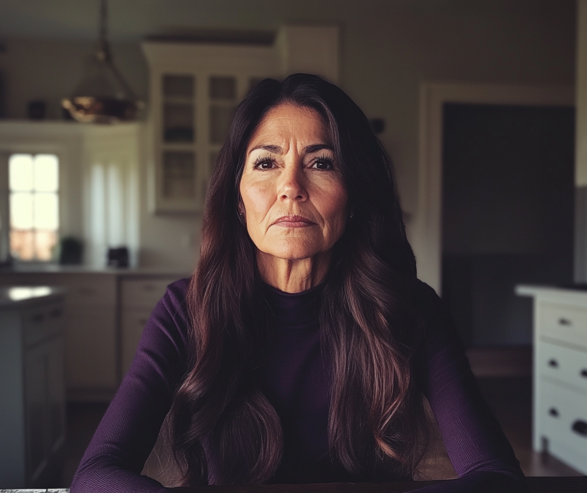 Una mujer mayor sentada a una mesa | Fuente: Midjourney