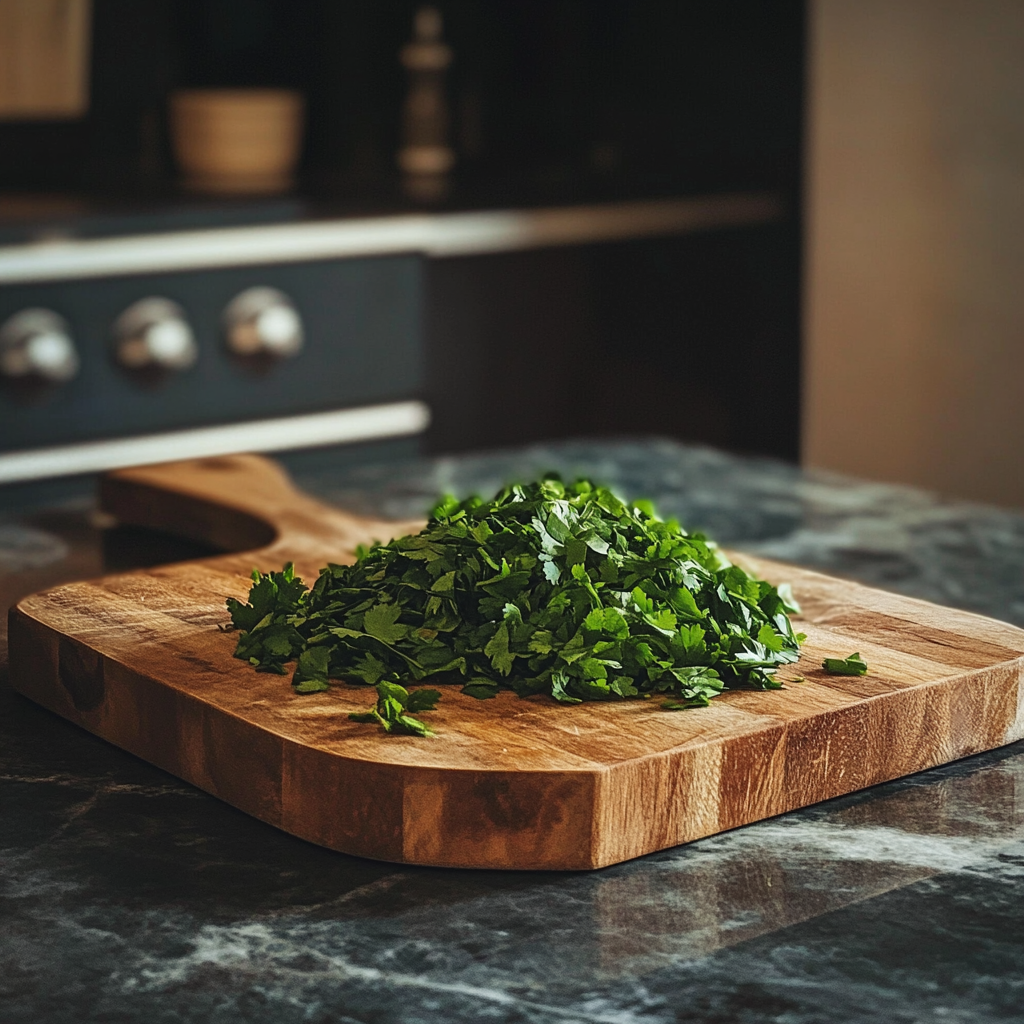 Cilantro picado sobre una tabla | Fuente: Midjourney