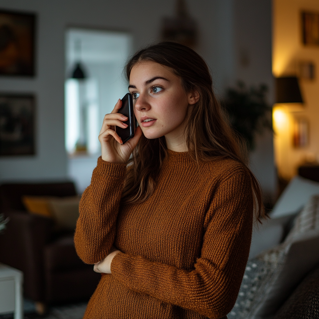 Una mujer seria hablando por teléfono | Fuente: Midjourney