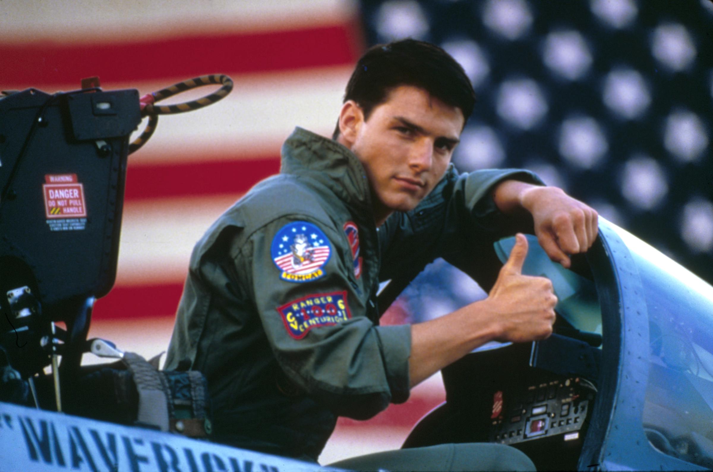 Tom Cruise en el rodaje de Top Gun. | Fuente: Getty Images