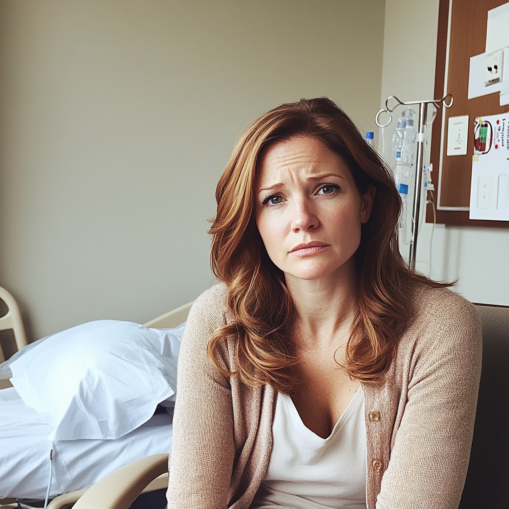 Una mujer sentada en la habitación de un hospital | Fuente: Midjourney