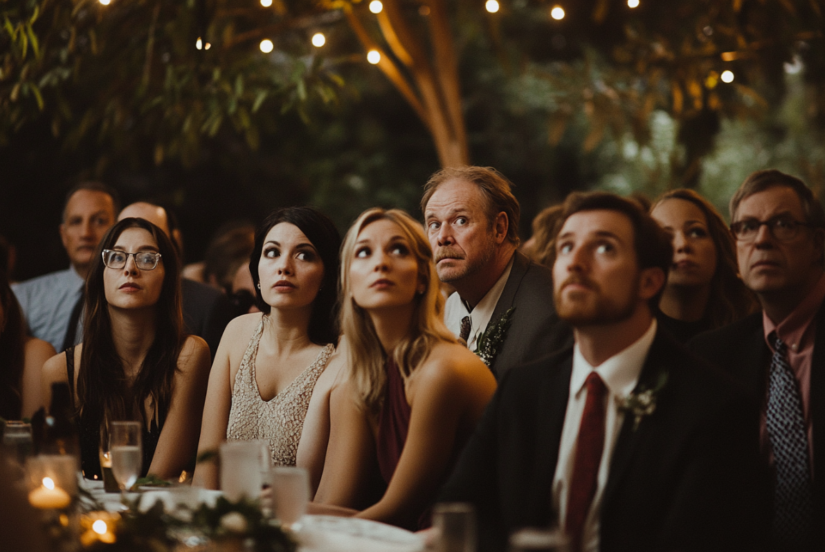 Invitados a un banquete de boda | Fuente: Midjourney