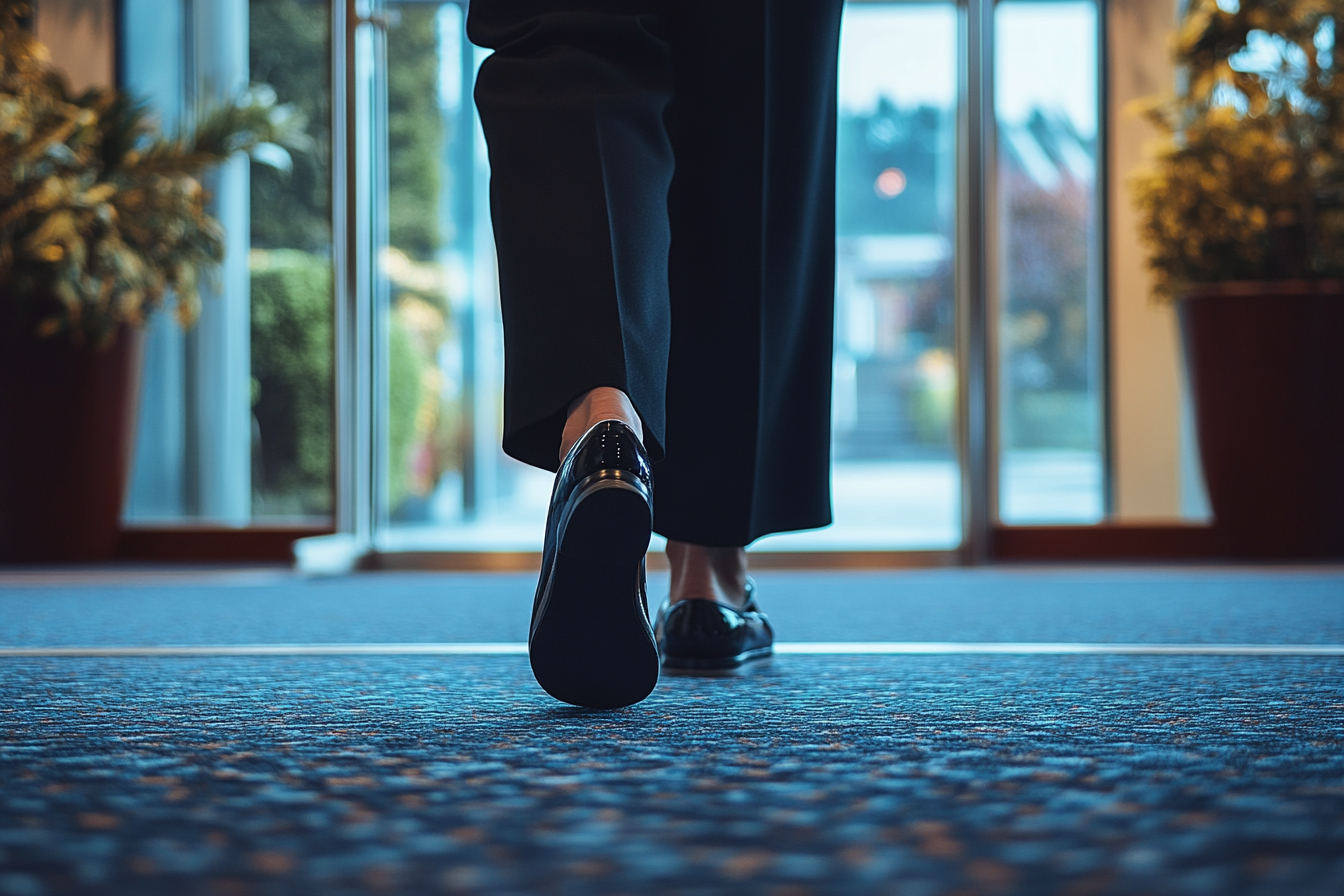 Una mujer saliendo de un salón de recepciones | Fuente: Midjourney