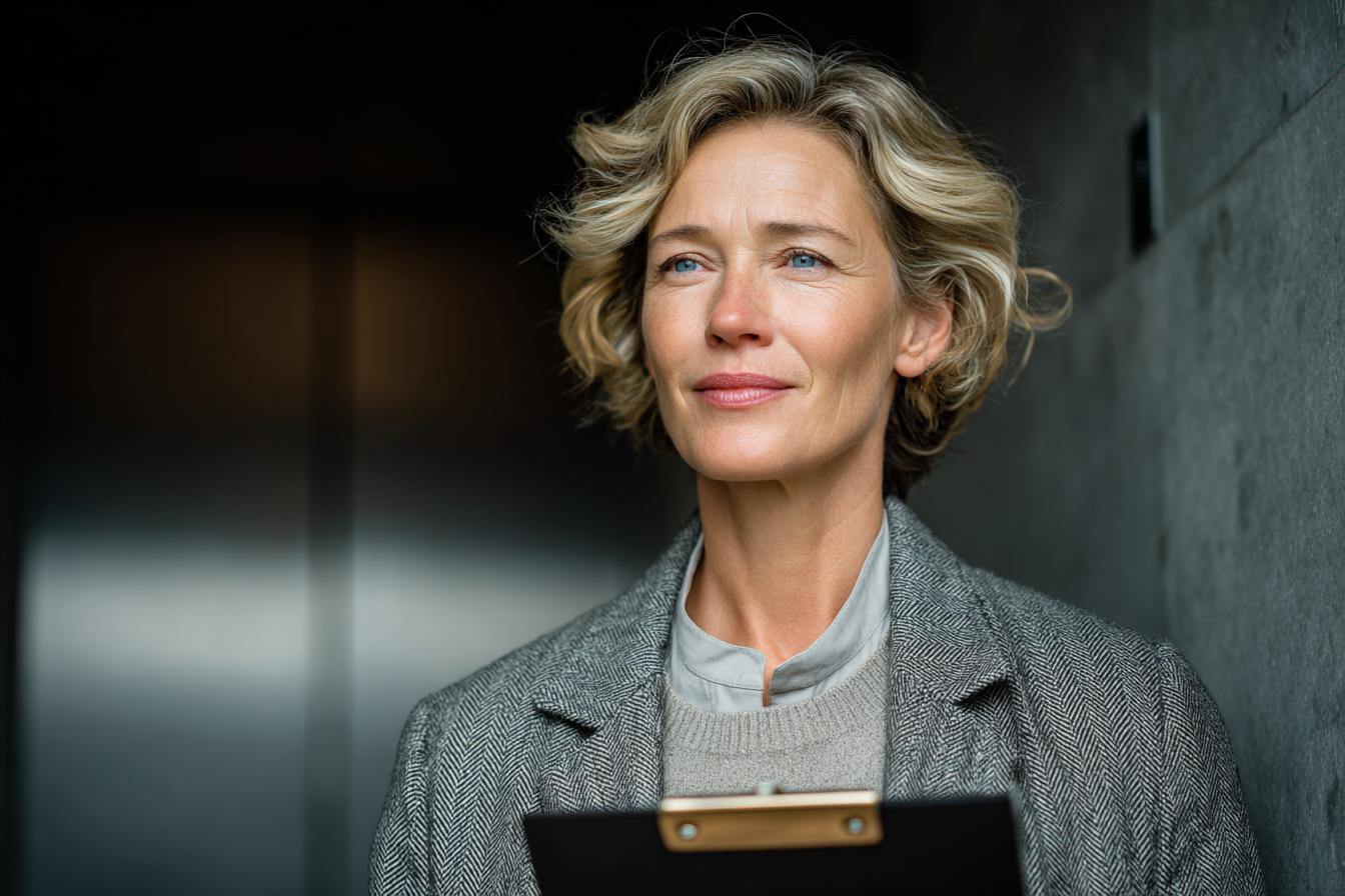 Una donna con una cartellina in mano | Fonte: Midjourney