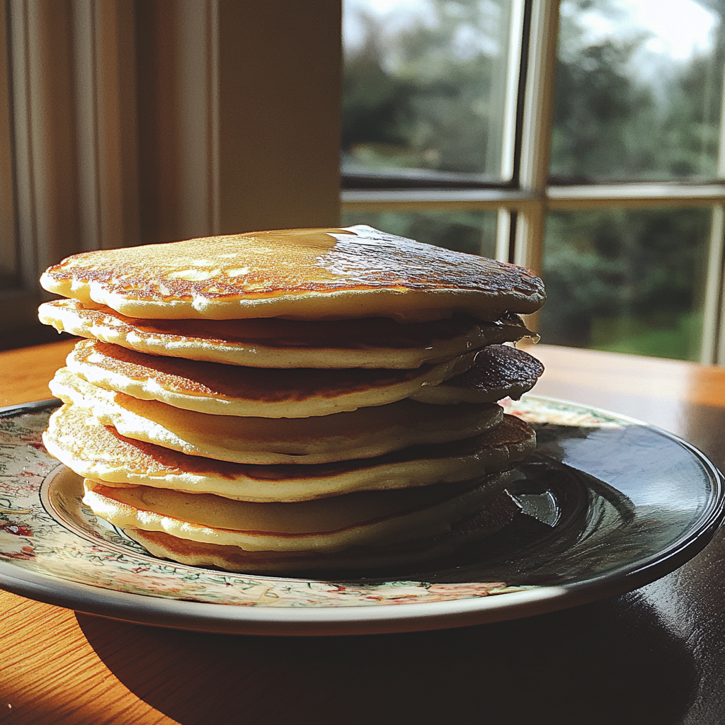 Una pila de panqueques en un plato | Fuente: Midjourney