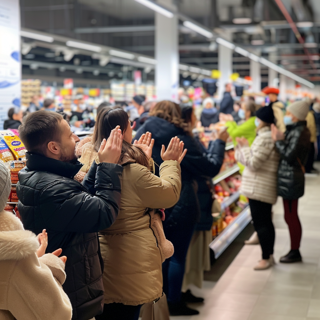 Multitud en un supermercado animando | Fuente: Midjourney