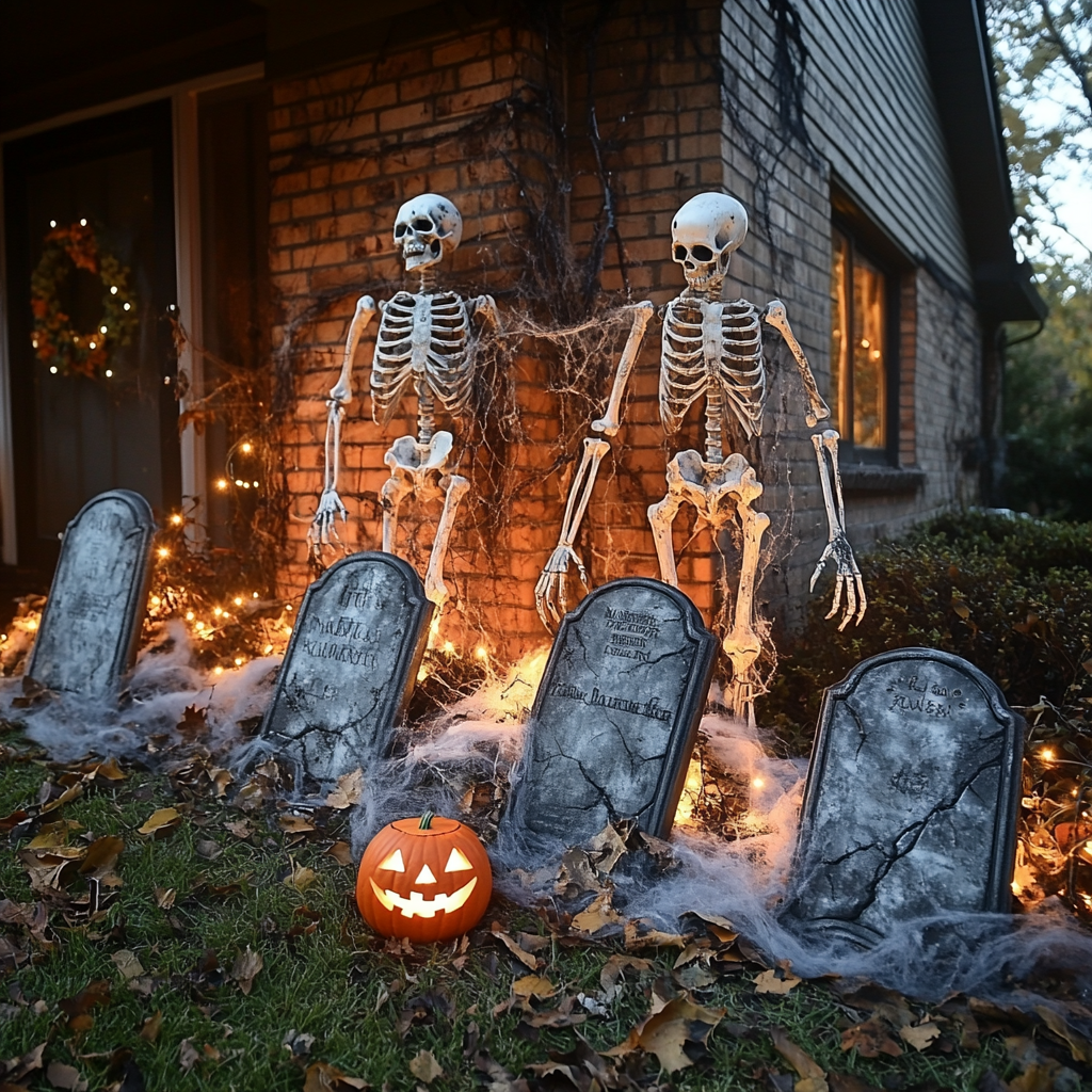 Decoración de Halloween en el exterior de una casa | Fuente: Midjourney