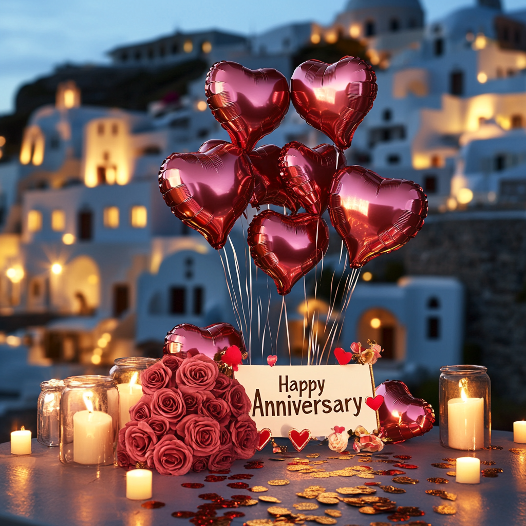 Un aniversario en Santorini | Fuente: Midjourney