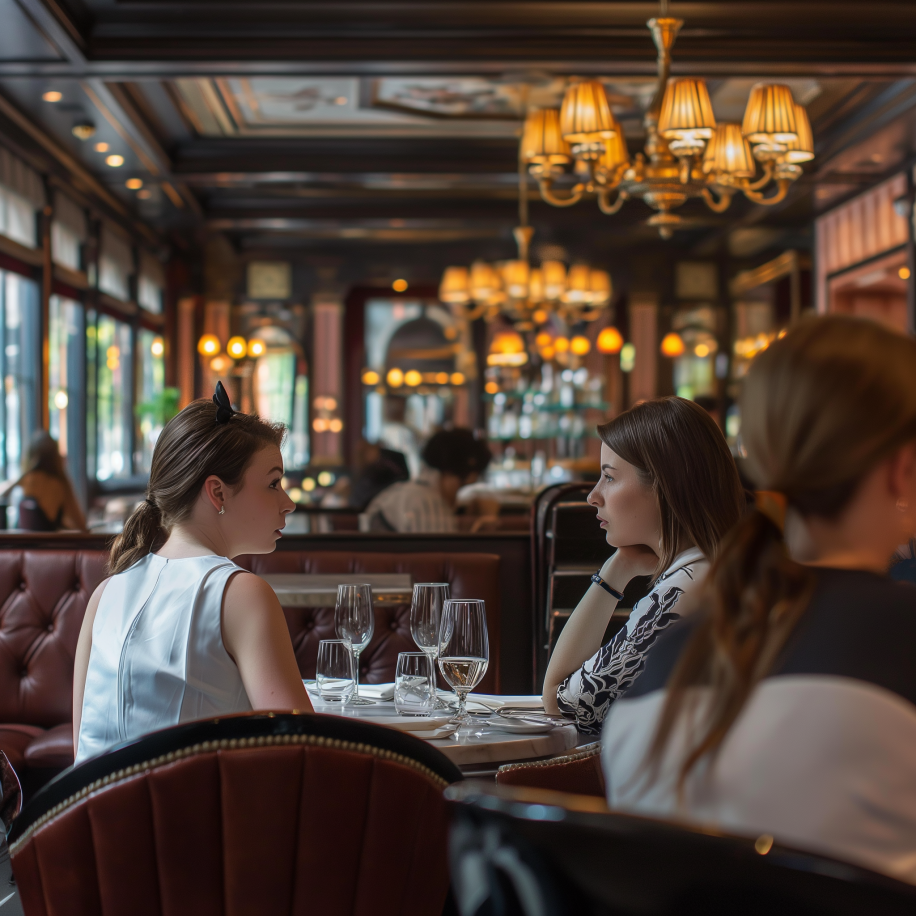 Dos mujeres se encuentran en un restaurante | Fuente: Midjourney