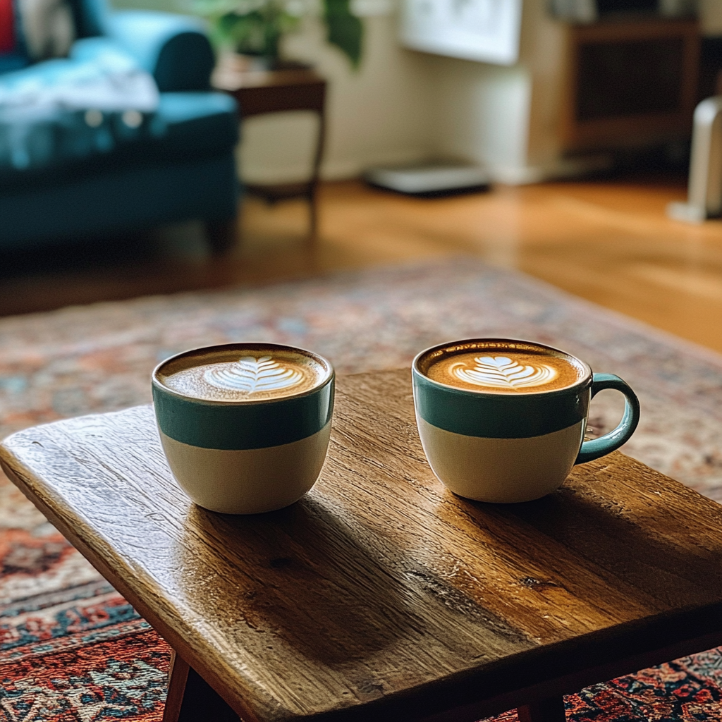 Dos tazas de café sobre una mesa | Fuente: Midjourney