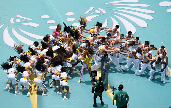 Shakira actúa durante la ceremonia inaugural de la Copa Mundial de la FIFA en el Estadio Ciudad de México. Fotografía tomada el jueves 11 de junio de 2026.  |  Fuente: Getty Images