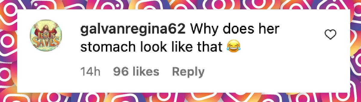 Comentario de un internauta sobre Meghan Markle, fechado el 5 de junio de 2025: "¿Por qué tiene el vientre así 😂?" | Fuente: Instagram/pagesix