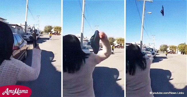 Madre golpea a su hija con una chancla desde una distancia imposible en nuevo video viral
