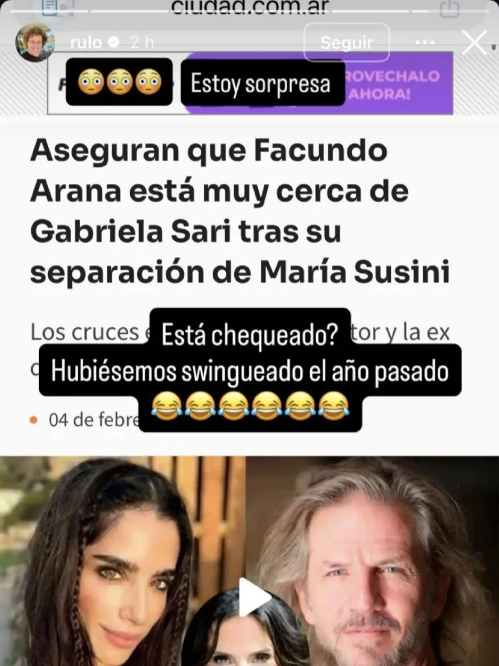 Rulo Schijman compartió una nota sobre el posible vínculo entre su ex Gabriela Sari y Facundo Arana | Fuente: Instagram/rulo