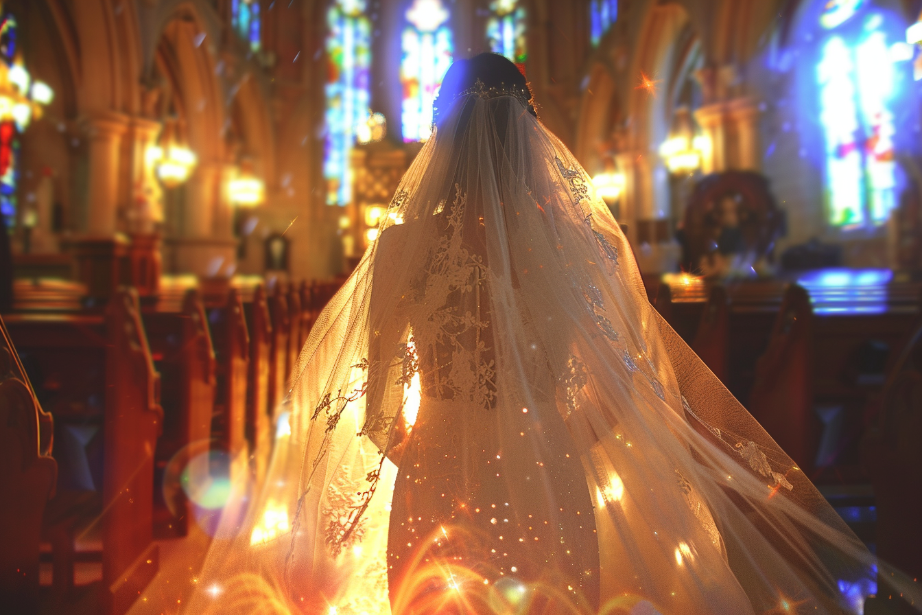 Una novia caminando hacia el altar | Fuente: Midjourney