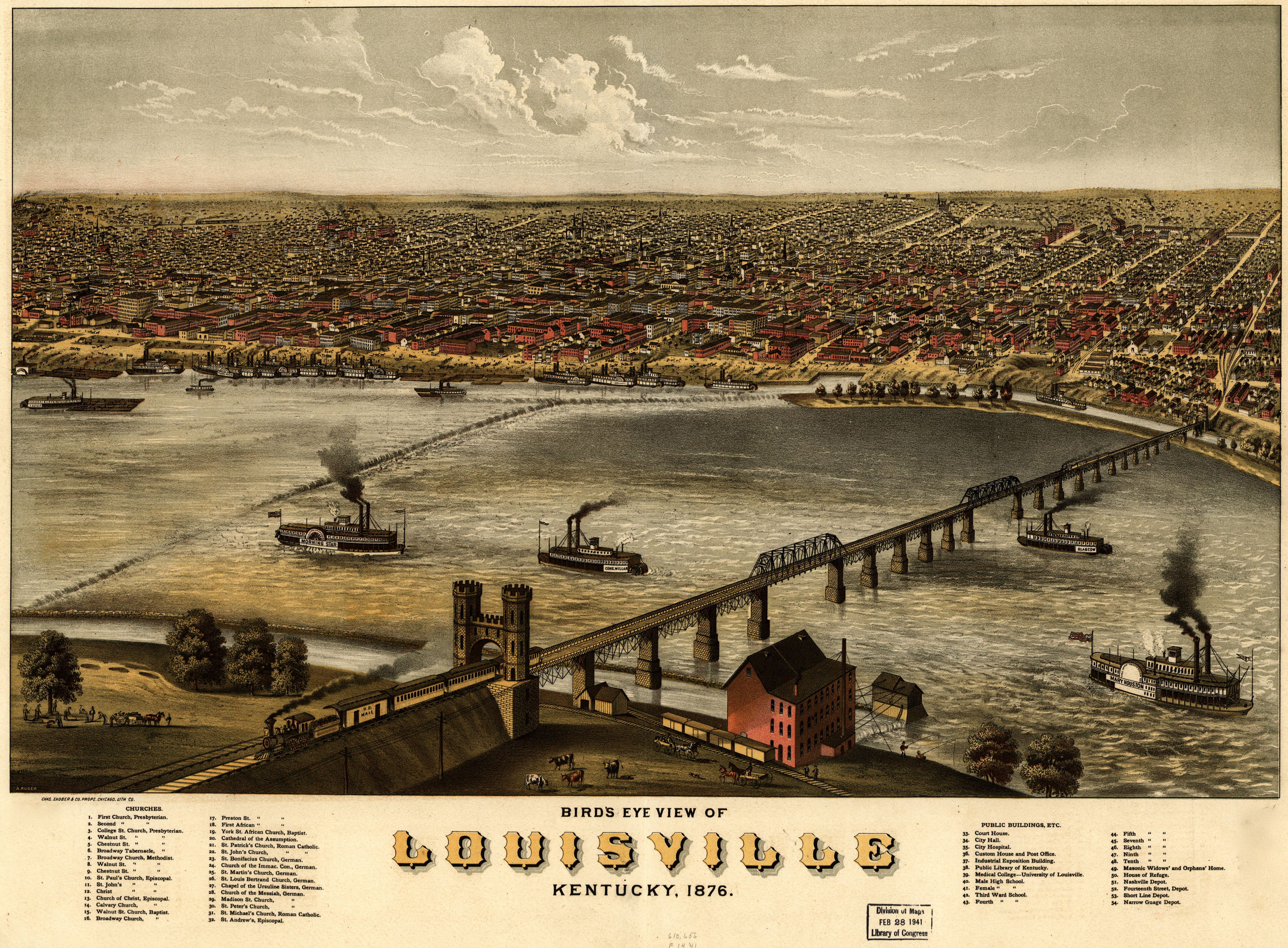 Una vista aérea de Louisville, Kentucky, y el río Ohio fotografiada en 1876 | Foto: Getty Images