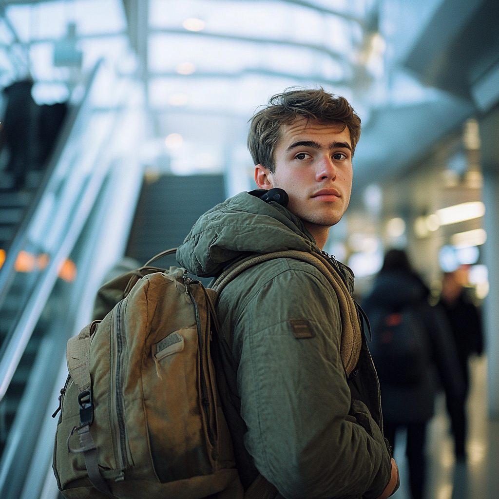 Un joven llevando su equipaje en el aeropuerto | Fuente: Midjourney