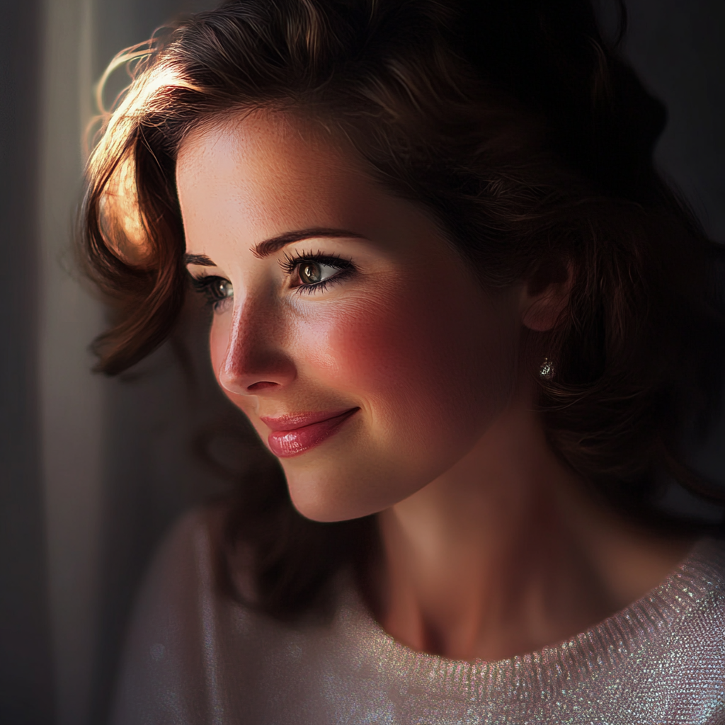 Una donna sollevata che sorride | Fonte: Midjourney