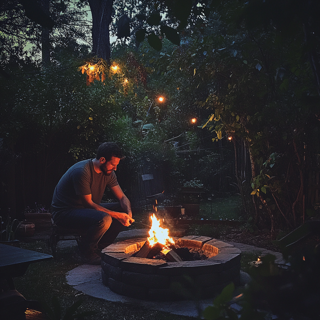 Un hombre encendiendo un fuego | Fuente: Midjourney