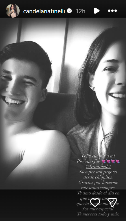 Mensaje de Cande Tinelli para su hermano, Francisco Tinelli, por su cumpleaños número 28 | Fuente: Instagram Stories/candelariatinelli