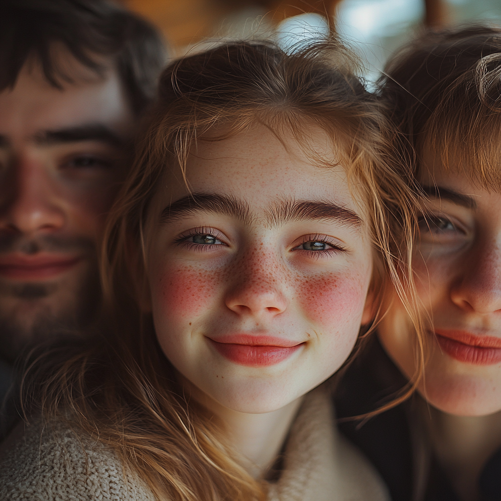 Una adolescente feliz con sus padres de acogida | Fuente: Midjourney