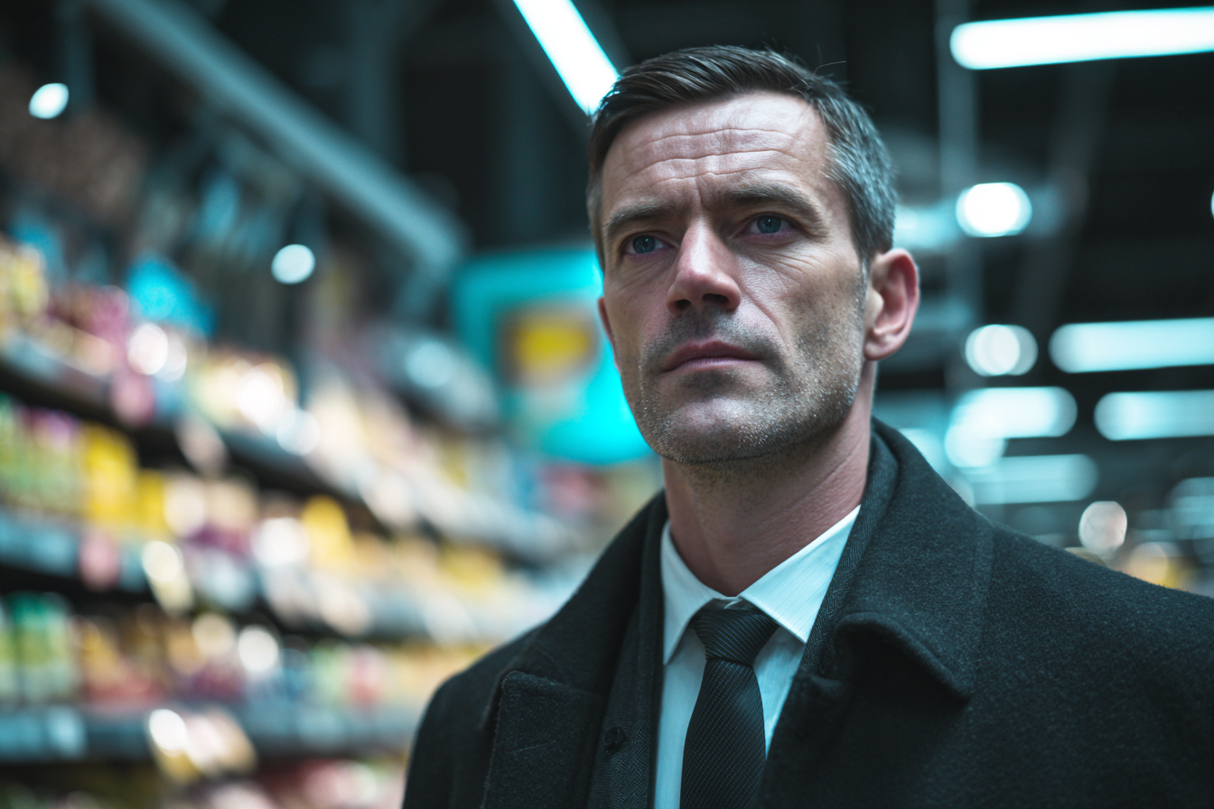 Un uomo in piedi in un supermercato | Fonte: Midjourney