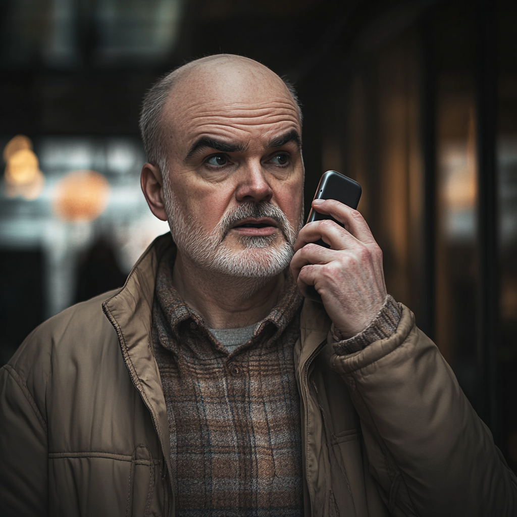 Un hombre de mediana edad hablando por teléfono | Fuente: Midjourney