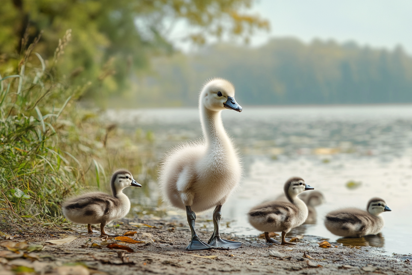 Un patito grande rechazado por otros patitos | Fuente: Midjourney