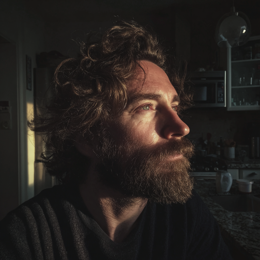 Un uomo pensieroso con la barba | Fonte: Midjourney