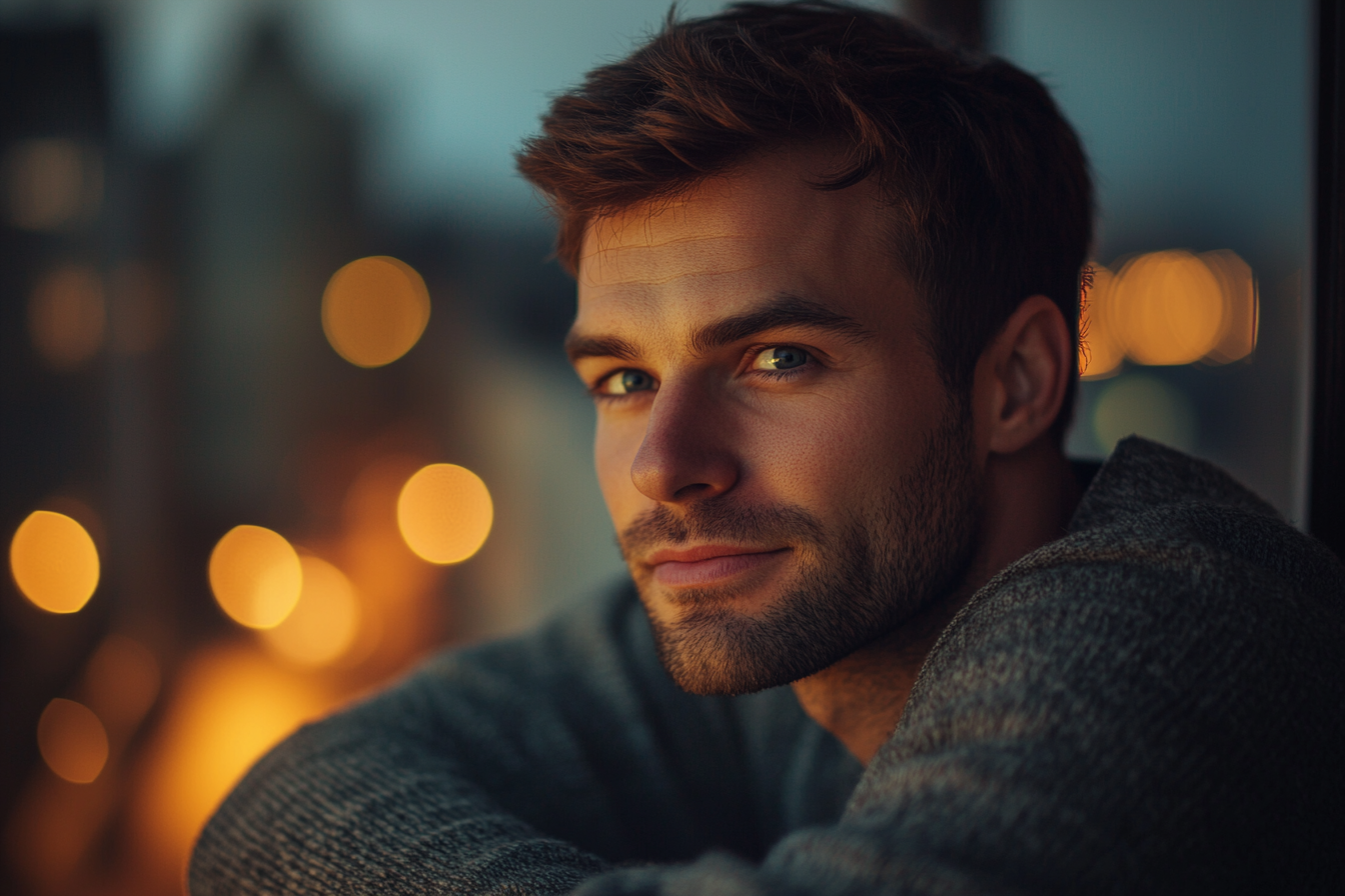 Un hombre en un balcón sonriendo a alguien | Fuente: Midjourney