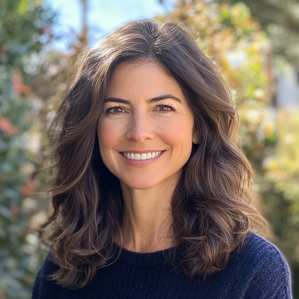 Una mujer sonriente en el exterior | Fuente: Midjourney