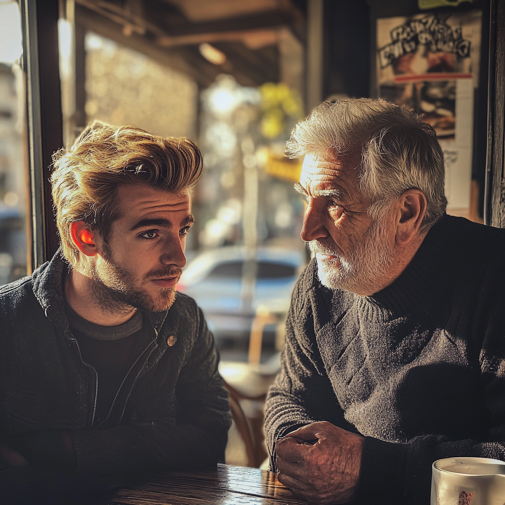 Dos hombres manteniendo una conversación | Fuente: Midjourney