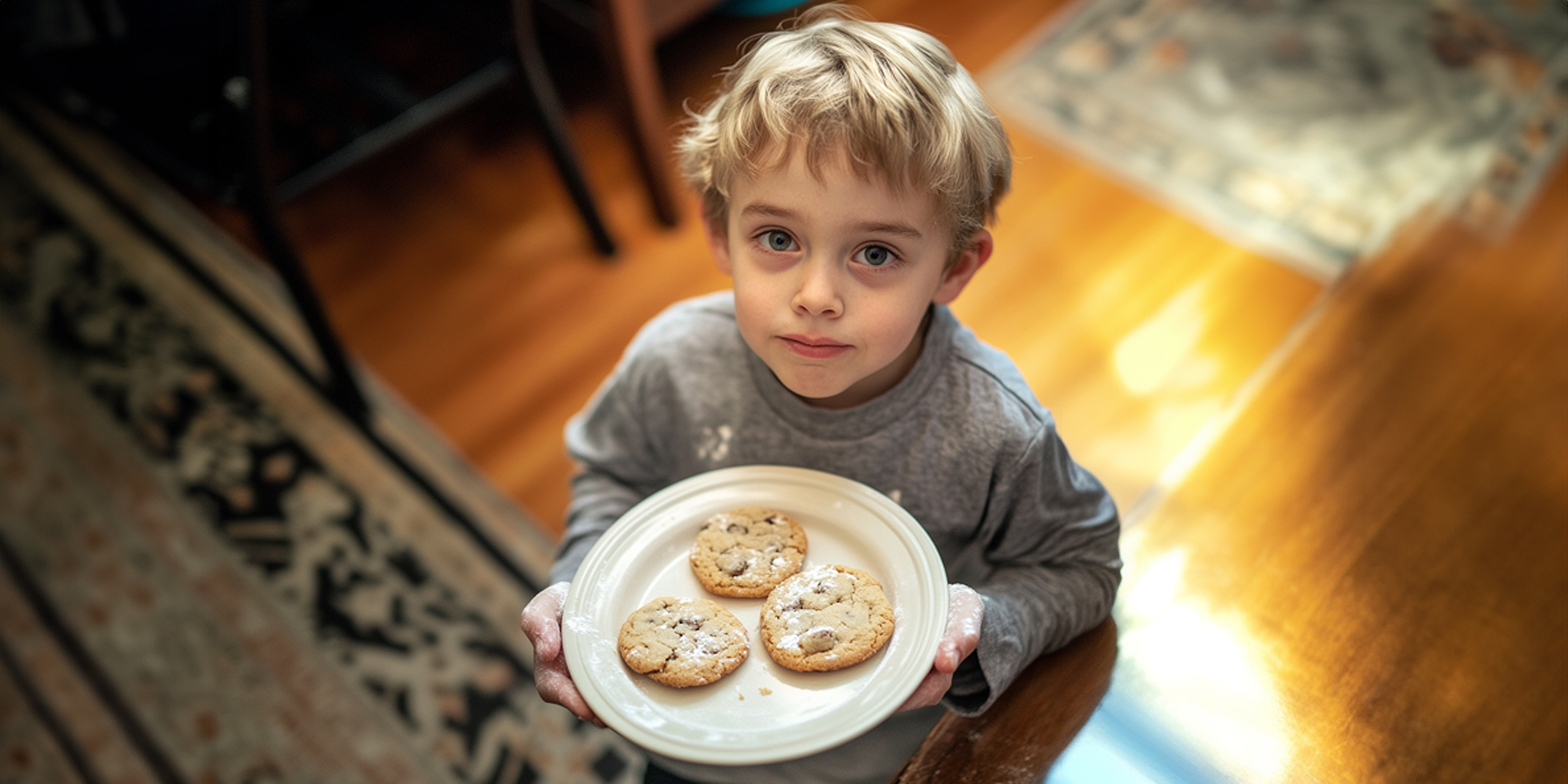 Un niño con un plato de galletas | Fuente: Amomama