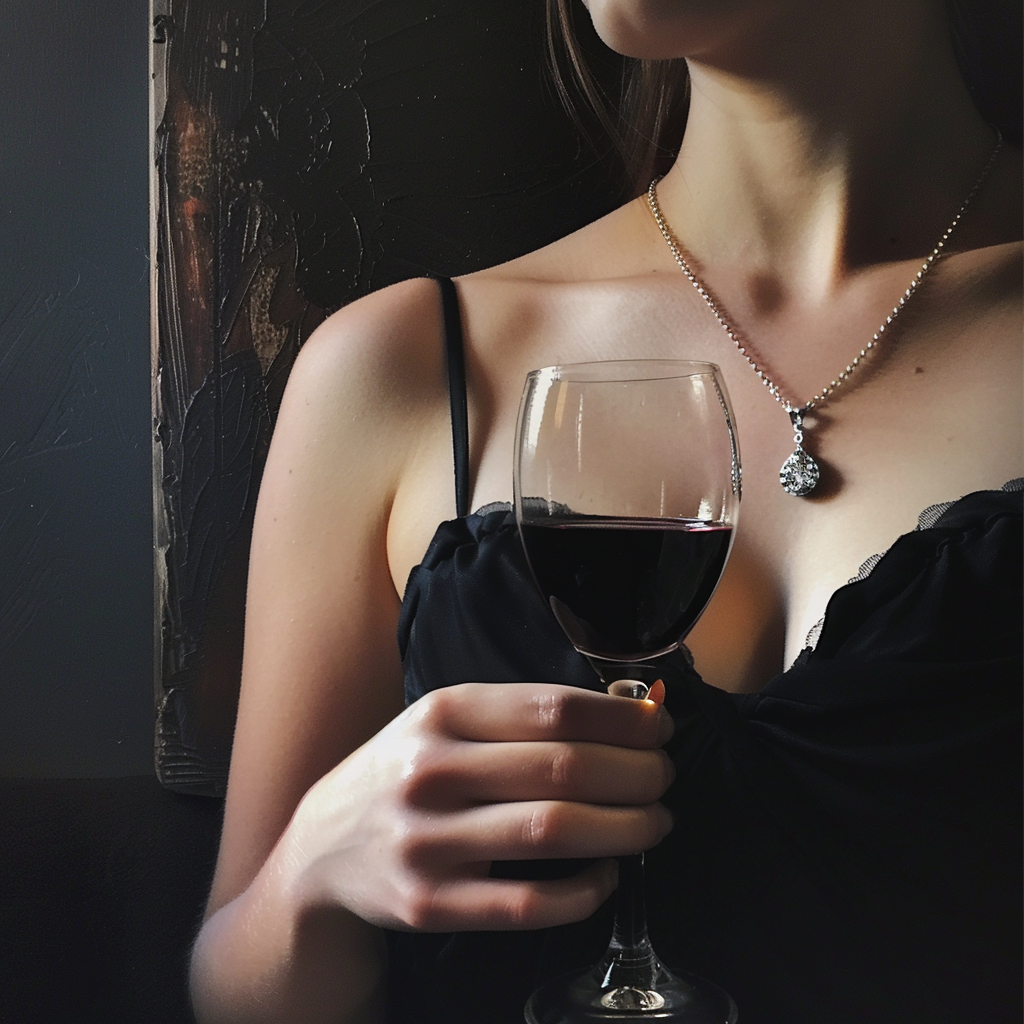 Una mujer con una copa de vino en la mano | Fuente: Midjourney