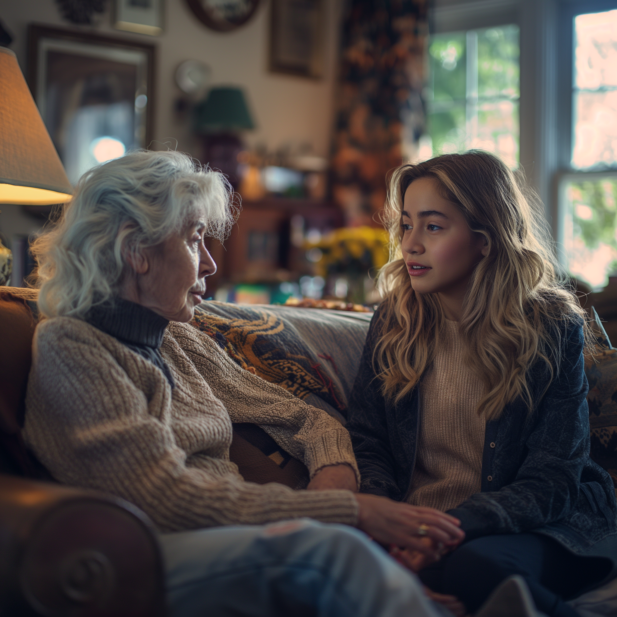 Dos mujeres charlando en casa | Fuente: Midjourney