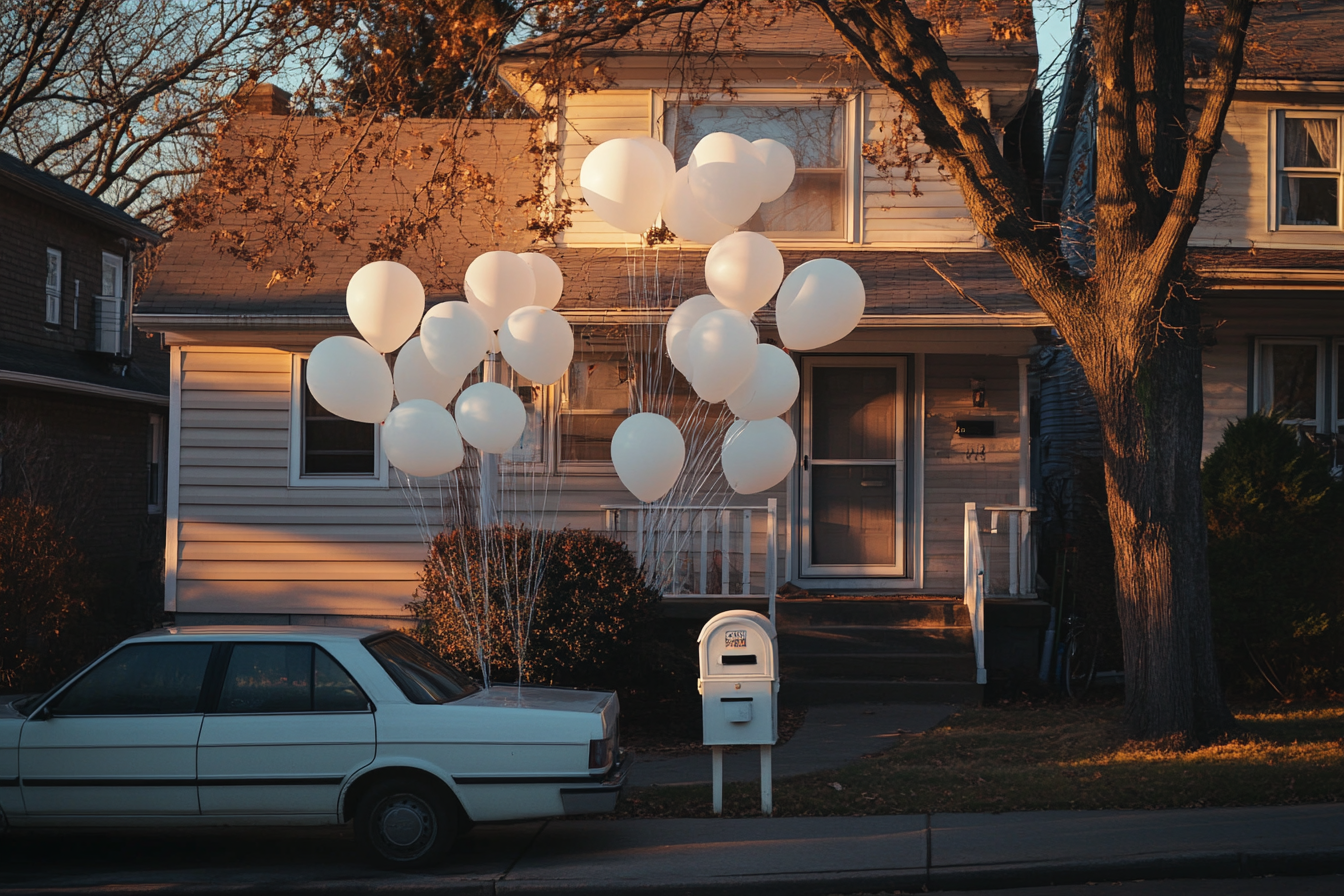 Globos delante de una casa | Fuente: Midjourney