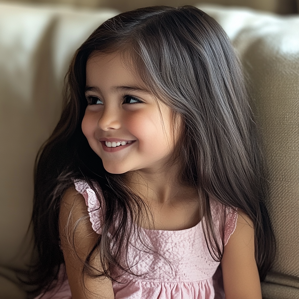 Una niña sentada en un sofá | Fuente: Midjourney