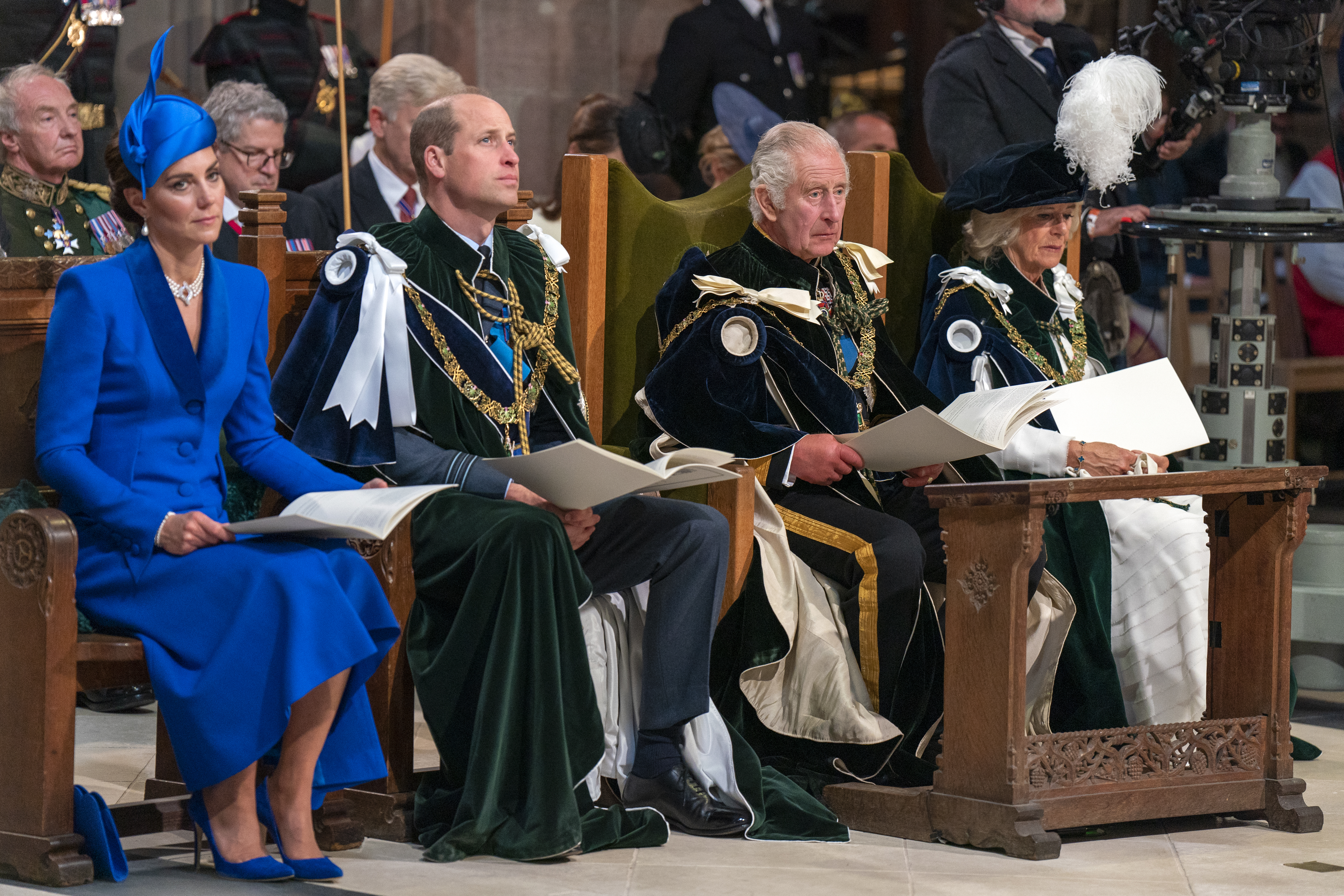 La princesa Catherine, el príncipe William, el rey Charles III y la reina Camilla en el Servicio Nacional de Acción de Gracias y Dedicación al Rey Carlos III y a la Reina Camilla, y la presentación de los Honores de Escocia el 5 de julio de 2023 en Edimburgo, Escocia | Foto: Getty Images