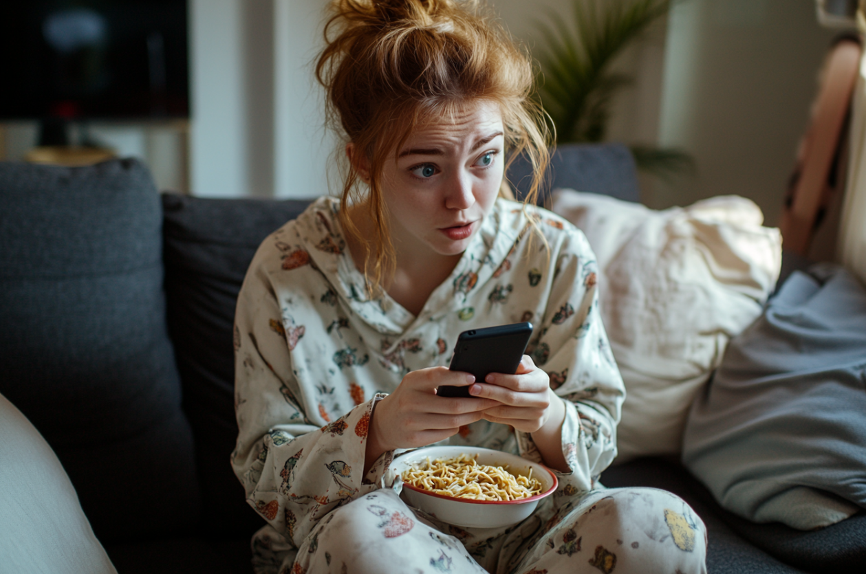 Una mujer leyendo un texto en su teléfono | Fuente: Midjourney