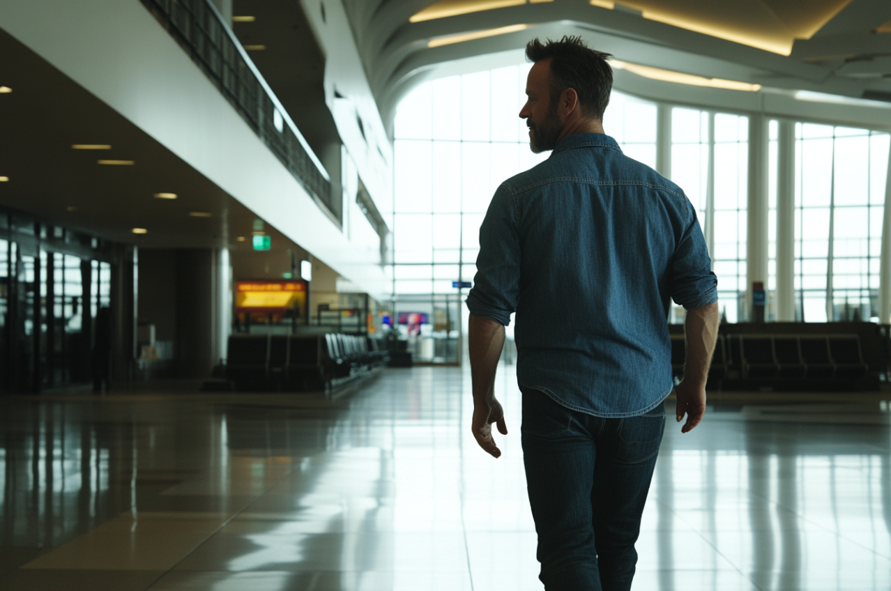 Un hombre en un aeropuerto | Fuente: Midjourney