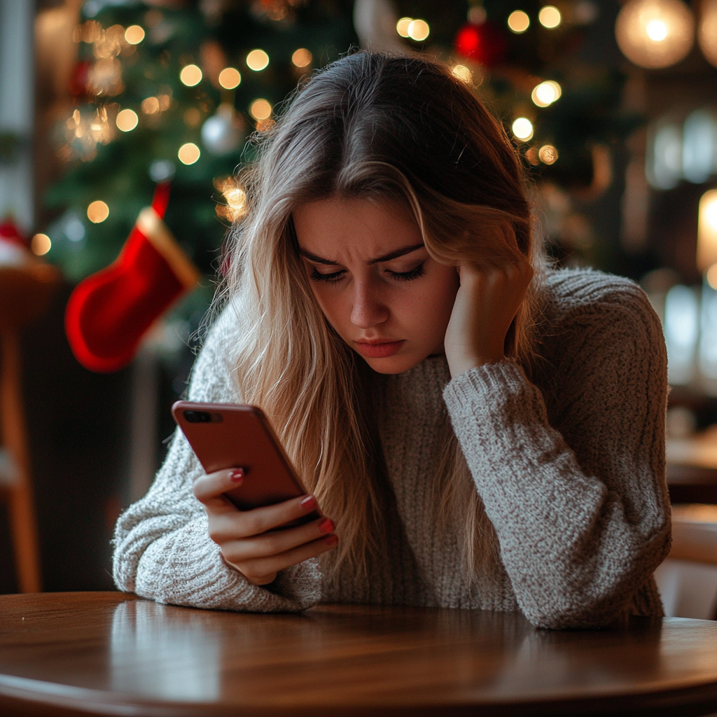 Una mujer nerviosa mirando su teléfono | Fuente: Midjourney