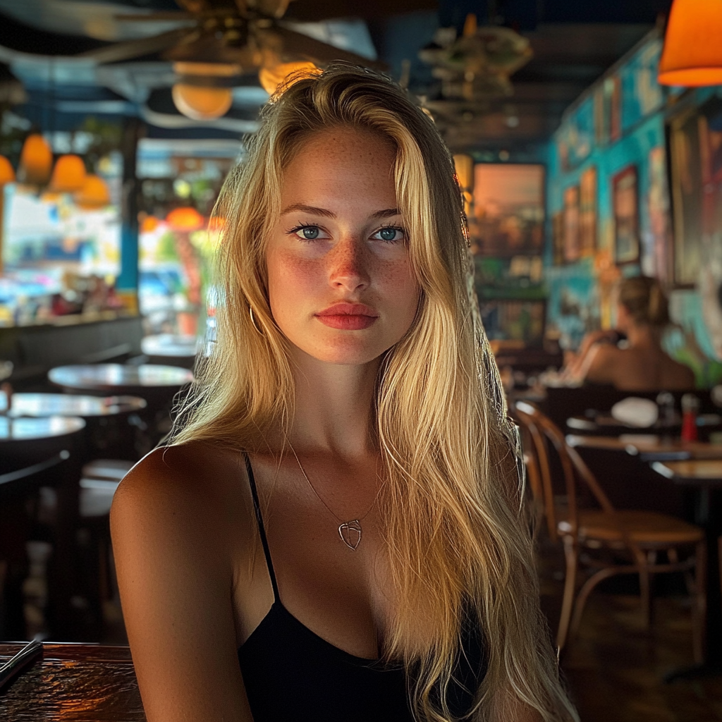 Joven rubia en un restaurante | Fuente: Midjourney