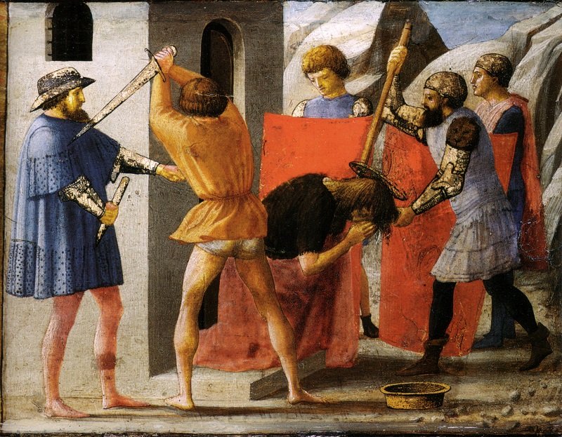 Este hecho cuenta la muerte por decapitación de Juan el Bautista.| Fuente: Wikipedia