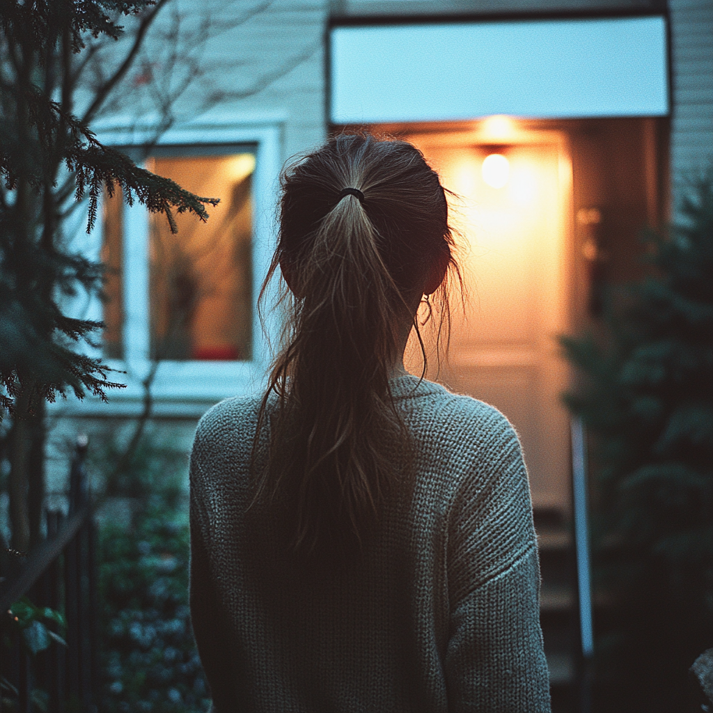 Una mujer llegando a casa del trabajo | Fuente: Midjourney