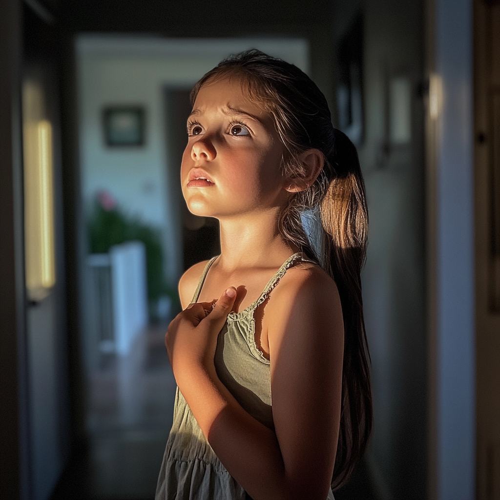 Una niña de pie en un pasillo | Fuente: Midjourney