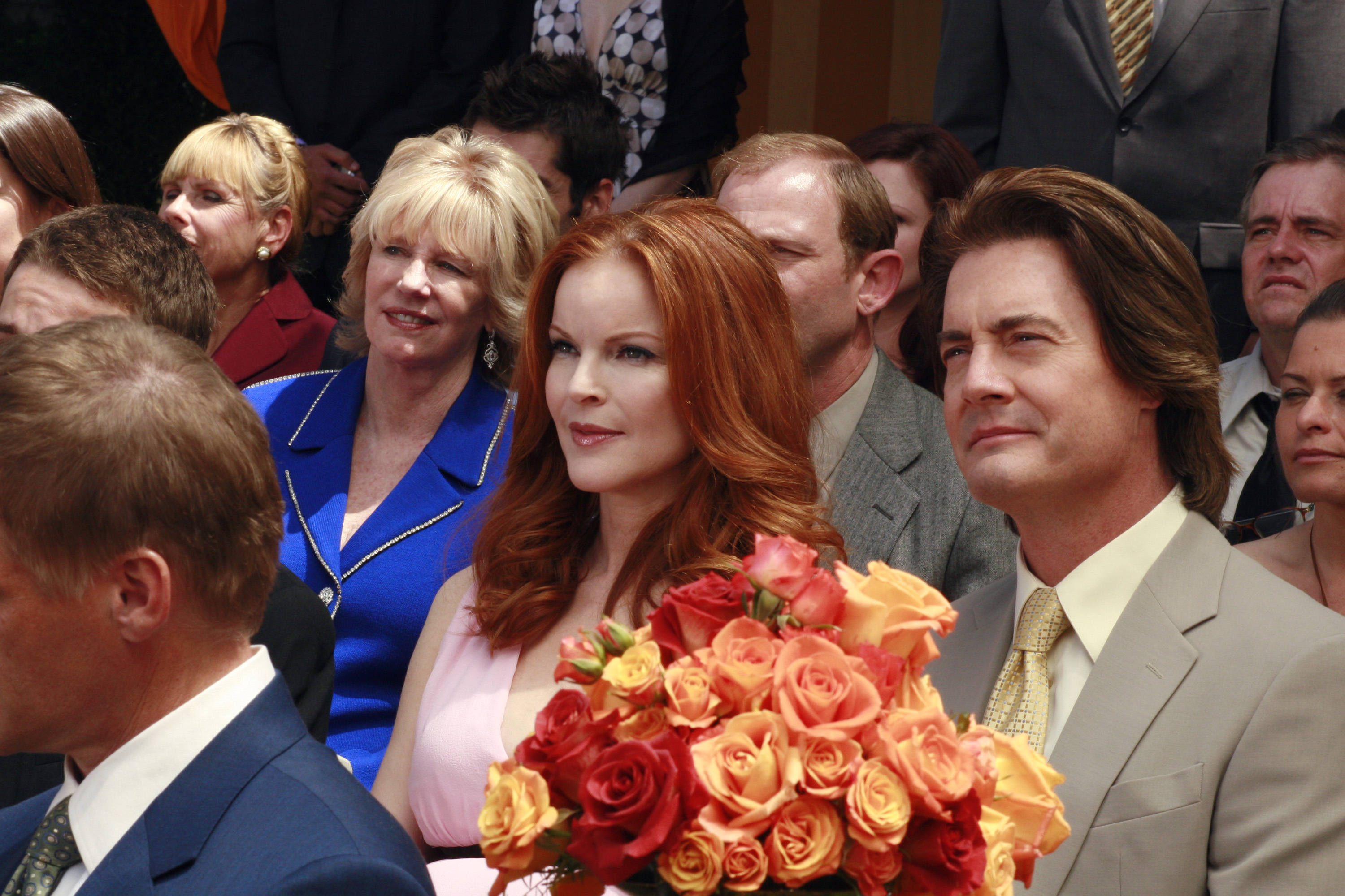 Kyle MacLachlan y Marcia Cross en el plató de "Desperate Housewives" en 2007. | Fuente: Getty Images