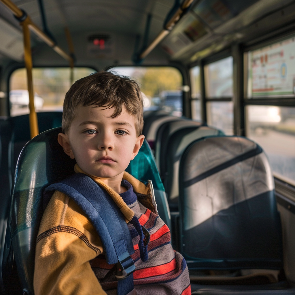 El niño, de no más de seis años, estaba sentado solo en el autobús | Foto: Midjourney