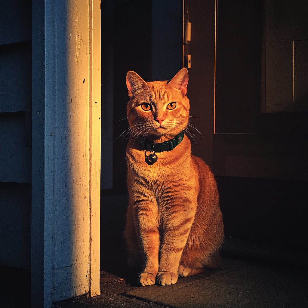 Un gato sentado en una puerta | Fuente: Midjourney