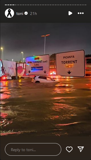 Imágenes compartidas por Toni Costa sobre las inundaciones en Valencia, España | Fuente: Instagram Stories/toni